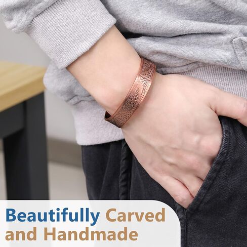 Feraco Copper Magnetic Bracelets for Men Women with Healing Magnets, Tree of Life Pattern, 99.99% Pure Solid Copper Therapy Cuff Bangle, Health Jewelry Gift in Kuwait