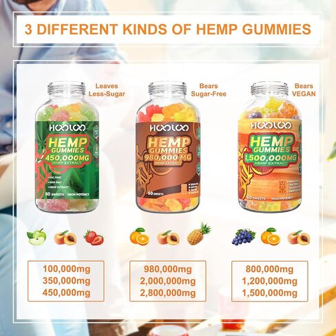 HOOLOO Hemp Sleep Gummies نباتي عالي الفعالية مملوء بزيت القنب 800.000 مجم - 120 قيراط فاكهي - دببة القنب الصمغية لأوقات النوم والتركيز والهدوء - صنع في الولايات المتحدة الأمريكية in Kuwait