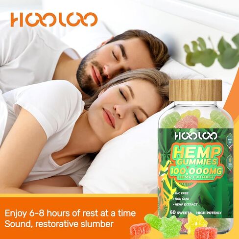 HOOLOO Hemp Sleep Gummies نباتي عالي الفعالية مملوء بزيت القنب 800.000 مجم - 120 قيراط فاكهي - دببة القنب الصمغية لأوقات النوم والتركيز والهدوء - صنع في الولايات المتحدة الأمريكية in Kuwait