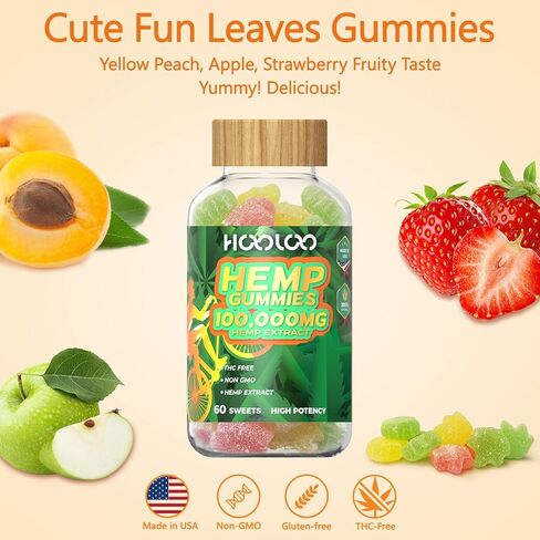 HOOLOO Hemp Sleep Gummies نباتي عالي الفعالية مملوء بزيت القنب 800.000 مجم - 120 قيراط فاكهي - دببة القنب الصمغية لأوقات النوم والتركيز والهدوء - صنع في الولايات المتحدة الأمريكية in Kuwait