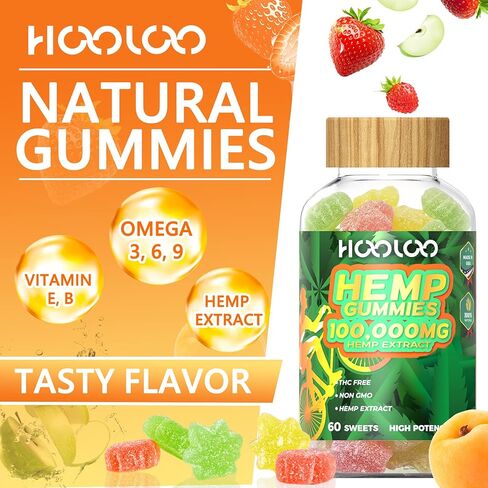 HOOLOO Hemp Sleep Gummies نباتي عالي الفعالية مملوء بزيت القنب 800.000 مجم - 120 قيراط فاكهي - دببة القنب الصمغية لأوقات النوم والتركيز والهدوء - صنع في الولايات المتحدة الأمريكية in Kuwait