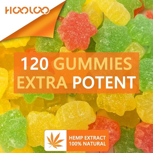HOOLOO Hemp Sleep Gummies نباتي عالي الفعالية مملوء بزيت القنب 800.000 مجم - 120 قيراط فاكهي - دببة القنب الصمغية لأوقات النوم والتركيز والهدوء - صنع في الولايات المتحدة الأمريكية in Kuwait