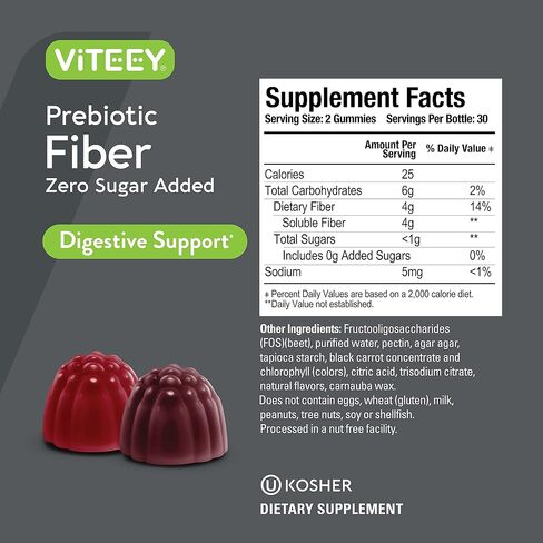 Fiber Prebiotic Gummies [Zero Sugar Added] Digestive Heath Regularity Support, Natural Weight Support, Constipation Relief, Vegan Dietary Supplements, for Adults & Teens - Fruit Flavor Chewable Gummy in Saudi Arabia