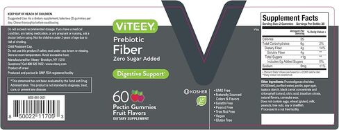 Fiber Prebiotic Gummies [Zero Sugar Added] Digestive Heath Regularity Support, Natural Weight Support, Constipation Relief, Vegan Dietary Supplements, for Adults & Teens - Fruit Flavor Chewable Gummy in Saudi Arabia