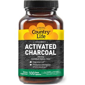 Country Life Activated Charcoal, Digestive Aid, 260mg, 40 Vegan Capsules, Certified Gluten Free, Certified Vegan, Non-GMO Verified in Saudi Arabia
