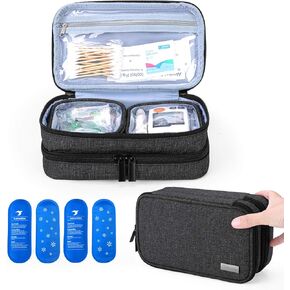 Yarwo Insulin Cooler Travel Case with 4 Ice Packs, Double Layer Diabetic Supplies Organizer for Insulin Pens, Blood Glucose Monitors or Other Diabetes Care Accessories, Black