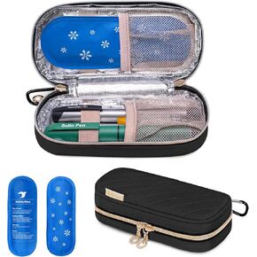 Yarwo Insulin Cooler Travel Case with 2 Upgraded Ice Packs for 6-8h Cooling Time, Insulated Diabetic Medication Cooler Organizer Bag for Insulin Pens and Other Diabetes Care Supplies, Black