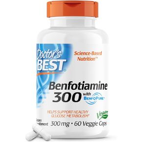 Doctor's Best Benfotiamine 300 with BenfoPure, Helps Maintain Healthy Glucose Metabolism, Non-GMO, Vegan, Gluten Free, Soy Free, 300 mg, 60 Veggie Caps in Saudi Arabia