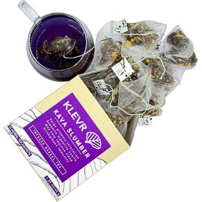 Klevr Tea Kava Slumber - شاي الكافا الكافا ذو القوة الإضافية وقت النوم يعزز الهدوء والاسترخاء - مزيج لذيذ من التوت الحلو واللافندر العطري والكافا - 15 كيسًا قابلاً لإعادة الاستخدام لتحضير 30 كوبًا أزرقًا in Kuwait