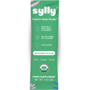 Sylly Fiber Supplement Organic Soluble Psyllium Husk Non-GMO, Gluten Free, No Sugar, Effective Prebiotic, 14 On-The-Go Single Serve Stick Packs in Kuwait