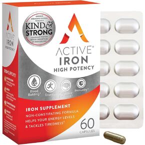 Active Iron High Potency Iron Supplement, 2X Better Absorption & Non-Constipating, Helps Support Energy, Iron Pills for Women & Men, 25mg (60 Capsules)