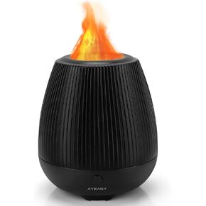 Flame Diffuser,200ML Essential Oil Diffusers with Cool Mist,2 Brightness Night Light & Auto-Off,Super Quiet Oil Diffuser with Flame Effect for Home,Office,Spa,Gym（Black）