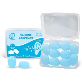 LYSIAN Soft Moldable Silicone Earplugs for Sleep, 5 Pairs, SNR 27dB Noise Cancelling Sleeping Ear Plugs for Swimming, Travel, Snoring(Blue)