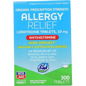 Rite Aid 24 Hour Loratadine 10 mg Allergy Relief Tablets, 10mg - 120 Count | Non-Drowsy Allergy Pills, Medicine