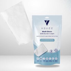 VOVEE Adult Wash Gloves for Incontinence | Disposable Body Cleansing Gloves | Unscented, Pre-moistened Wet Wipes with Barrier Cream & Dimethicone - 10 Gloves in Saudi Arabia