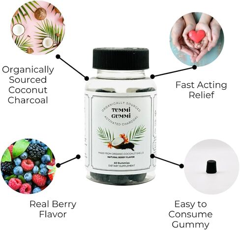 Tummi Gummi Activated Organic Charcoal Gummies, Charcoal Gummy for Kids and Adults, Digestive Health, Gas and Bloat Relief, Detox, Natural Berry Flavor, 60 Count in Saudi Arabia