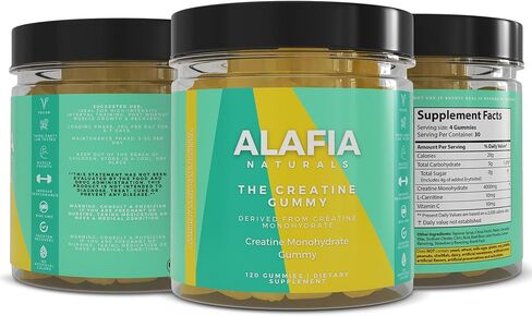 علكة الكرياتين من Alafia Naturals - علكات الكرياتين مونوهيدرات للرجال والنساء، 4 جرام من الكرياتين لكل وجبة، قبل وبعد التمرين، زيادة القوة، بناء العضلات، تقصير فترة التعافي، خالية من السكر، 120 قيراط in Kuwait