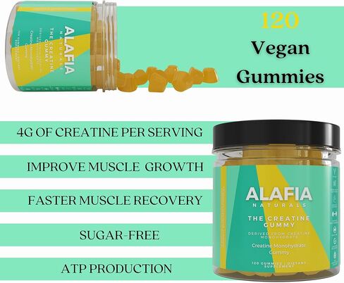 علكة الكرياتين من Alafia Naturals - علكات الكرياتين مونوهيدرات للرجال والنساء، 4 جرام من الكرياتين لكل وجبة، قبل وبعد التمرين، زيادة القوة، بناء العضلات، تقصير فترة التعافي، خالية من السكر، 120 قيراط in Kuwait