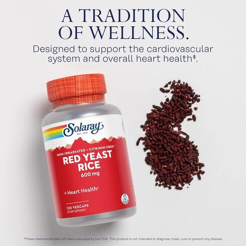SOLARAY Red Yeast Rice 600mg Healthy Heart & Cardiovascular System Support, Non-Irradiated & No Citrinin, Lab Verified, 120 VegCaps in Kuwait