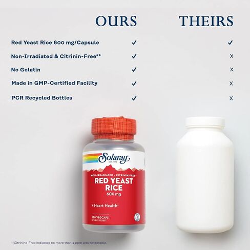 SOLARAY Red Yeast Rice 600mg Healthy Heart & Cardiovascular System Support, Non-Irradiated & No Citrinin, Lab Verified, 120 VegCaps in Kuwait