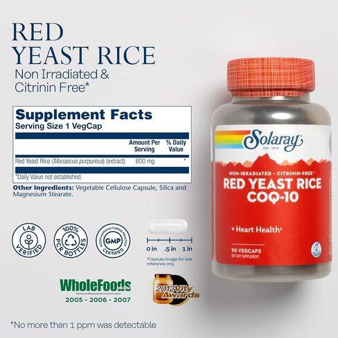 SOLARAY Red Yeast Rice 600mg Healthy Heart & Cardiovascular System Support, Non-Irradiated & No Citrinin, Lab Verified, 120 VegCaps in Kuwait
