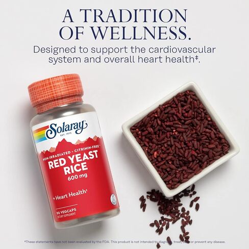 SOLARAY Red Yeast Rice 600mg Healthy Heart & Cardiovascular System Support, Non-Irradiated & No Citrinin, Lab Verified, 120 VegCaps in Kuwait