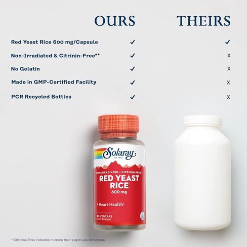 SOLARAY Red Yeast Rice 600mg Healthy Heart & Cardiovascular System Support, Non-Irradiated & No Citrinin, Lab Verified, 120 VegCaps in Kuwait