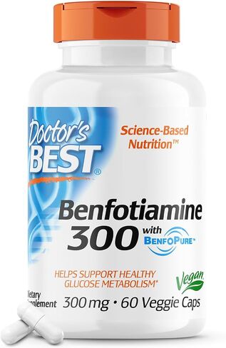Doctor's Best Benfotiamine 300 with BenfoPure, Helps Maintain Healthy Glucose Metabolism, Non-GMO, Vegan, Gluten Free, Soy Free, 300 mg, 60 Veggie Caps in Saudi Arabia