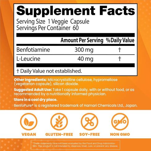 Doctor's Best Benfotiamine 300 with BenfoPure, Helps Maintain Healthy Glucose Metabolism, Non-GMO, Vegan, Gluten Free, Soy Free, 300 mg, 60 Veggie Caps in Saudi Arabia