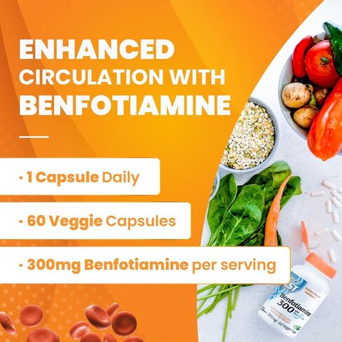 Doctor's Best Benfotiamine 300 with BenfoPure, Helps Maintain Healthy Glucose Metabolism, Non-GMO, Vegan, Gluten Free, Soy Free, 300 mg, 60 Veggie Caps in Saudi Arabia
