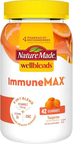 Nature Made Wellblends ImmunMAX Gummies، فيتامين C 750 مجم، زنك، وفيتامين D3 5000 وحدة دولية، مكمل دعم المناعة، 42 علكة بنكهة اليوسفي in Kuwait
