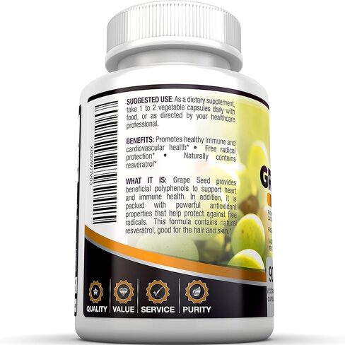 مستخلص بذور العنب من BRI Nutrition - 400 مجم أقصى قوة 95% مستخلص موحد من البروانثوسيانيدين - معزز لجهاز المناعة ومضاد للأكسدة لصحة القلب والدماغ والعظام والجلد - 90 كبسولة نباتية in Kuwait