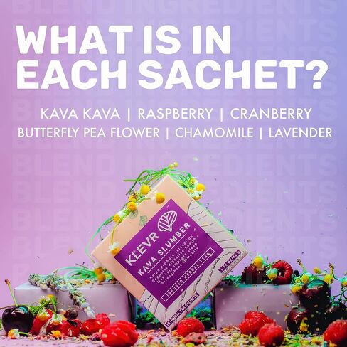 Klevr Tea Kava Slumber - شاي الكافا الكافا ذو القوة الإضافية وقت النوم يعزز الهدوء والاسترخاء - مزيج لذيذ من التوت الحلو واللافندر العطري والكافا - 15 كيسًا قابلاً لإعادة الاستخدام لتحضير 30 كوبًا أزرقًا in Kuwait