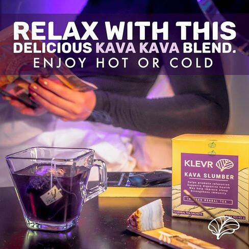 Klevr Tea Kava Slumber - شاي الكافا الكافا ذو القوة الإضافية وقت النوم يعزز الهدوء والاسترخاء - مزيج لذيذ من التوت الحلو واللافندر العطري والكافا - 15 كيسًا قابلاً لإعادة الاستخدام لتحضير 30 كوبًا أزرقًا in Kuwait
