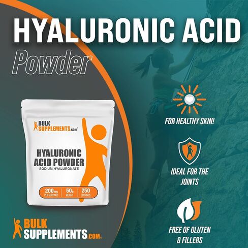 BULKSUPPLEMENTS.COM مسحوق حمض الهيالورونيك - مكملات حمض الهيالورونيك - حمض الهيالورونيك 200 ملغ - حمض الهيالورونيك من الدرجة الغذائية - 200 ملغ من حمض الهيالورونيك النقي لكل وجبة (50 جرام - 1.8 أونصة) in Kuwait