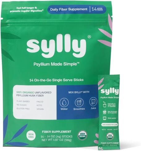مكمل غذائي من سيلي فايبر بقشر السيلليوم العضوي القابل للذوبان وغير معدل وراثيًا وخالي من الجلوتين والسكر، بريبيوتيك فعال، عبوة من 14 قطعة in Kuwait