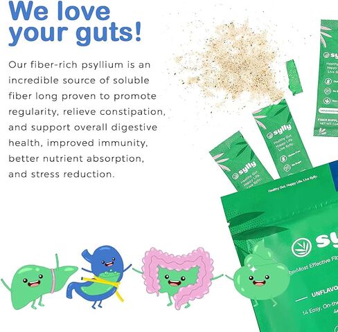 مكمل غذائي من سيلي فايبر بقشر السيلليوم العضوي القابل للذوبان وغير معدل وراثيًا وخالي من الجلوتين والسكر، بريبيوتيك فعال، عبوة من 14 قطعة in Kuwait