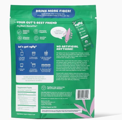 مكمل غذائي من سيلي فايبر بقشر السيلليوم العضوي القابل للذوبان وغير معدل وراثيًا وخالي من الجلوتين والسكر، بريبيوتيك فعال، عبوة من 14 قطعة in Kuwait