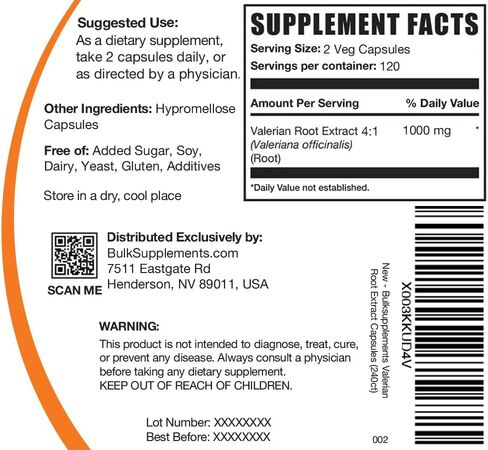 BULKSUPPLEMENTS.COM Valerian Root Capsules - Valerian Root Extract - Valerian Root 500mg - Valerian Root Herb - Herbal Supplements - 1 Capsule per Serving - 240-Day Supply (240 Veg Capsules) in Saudi Arabia