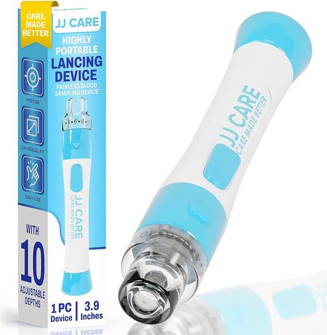 JJ CARE Lancing Device, Lancet Pen with 10 Adjustable Depth Settings, Lancing Device for Diabetes Testing with Push Button Ejector, Diabetic Lancet Device Reduce Pain for Blood Glucose Testing in Saudi Arabia