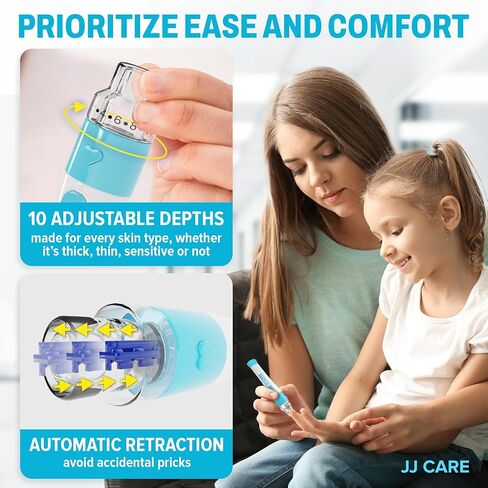 JJ CARE Lancing Device, Lancet Pen with 10 Adjustable Depth Settings, Lancing Device for Diabetes Testing with Push Button Ejector, Diabetic Lancet Device Reduce Pain for Blood Glucose Testing in Saudi Arabia