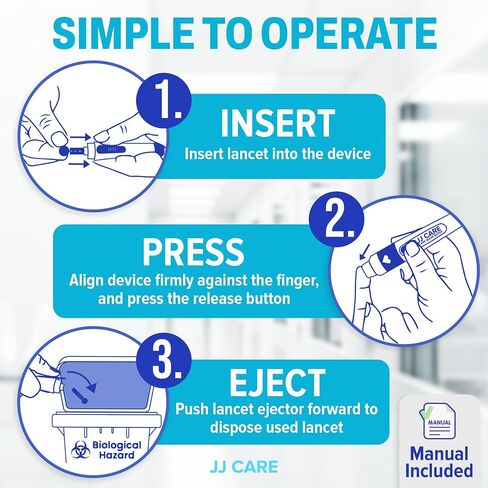 JJ CARE Lancing Device, Lancet Pen with 10 Adjustable Depth Settings, Lancing Device for Diabetes Testing with Push Button Ejector, Diabetic Lancet Device Reduce Pain for Blood Glucose Testing in Saudi Arabia