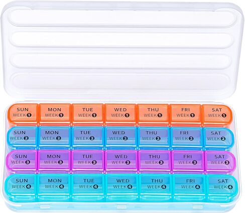 Zoksi Monthly Pill Organizer 28 Day 1 Time a Day, Large 4 Weeks Pill Box Organizer, Dust-Proof One Month Pill Case, Travel Medicine Organizer Monthly, Portable Pill Container for Vitamins and Meds in Kuwait