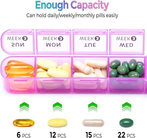 Zoksi Monthly Pill Organizer 28 Day 1 Time a Day, Large 4 Weeks Pill Box Organizer, Dust-Proof One Month Pill Case, Travel Medicine Organizer Monthly, Portable Pill Container for Vitamins and Meds in Kuwait