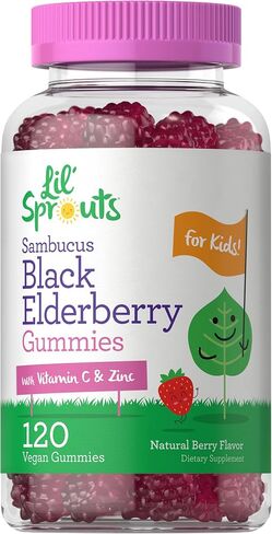 Elderberry Gummies for Kids | 120 Count | Zinc and Vitamin C | Natural Berry Flavor | Vegan, Non-GMO, and Gluten Free | by Lil' Sprouts in Saudi Arabia
