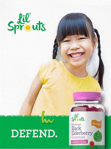 Elderberry Gummies for Kids | 120 Count | Zinc and Vitamin C | Natural Berry Flavor | Vegan, Non-GMO, and Gluten Free | by Lil' Sprouts in Saudi Arabia
