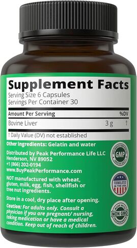 Peak Performance Grass Fed Desiccated Beef Liver Supplement 180 Capsules of Grassfed Liver Superfood Pills Contains Natural Iron, Vitamins, Amino Acids. Great for Immune Support in Saudi Arabia