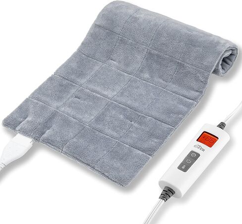 SAFER Electric Heating Pad for Back,Cramps,Neck,Shoulder,Arms,Legs,Abdomen & Knee Pain Relief,Quick-Heat Pad with LCD Control Panel,Auto Shut Off,Machine Washable,12"x24"（Silver Gray ） in Kuwait