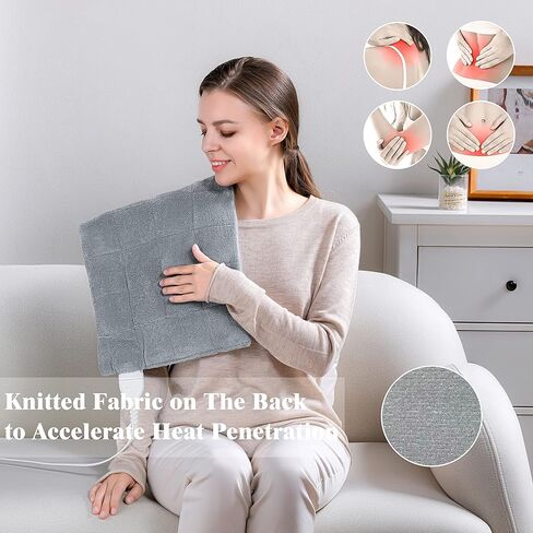 SAFER Electric Heating Pad for Back,Cramps,Neck,Shoulder,Arms,Legs,Abdomen & Knee Pain Relief,Quick-Heat Pad with LCD Control Panel,Auto Shut Off,Machine Washable,12"x24"（Silver Gray ） in Kuwait