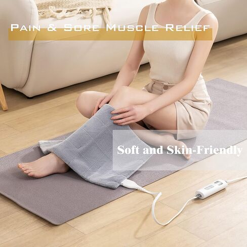 SAFER Electric Heating Pad for Back,Cramps,Neck,Shoulder,Arms,Legs,Abdomen & Knee Pain Relief,Quick-Heat Pad with LCD Control Panel,Auto Shut Off,Machine Washable,12"x24"（Silver Gray ） in Kuwait